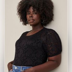 Torrid - Sheer Lace Crew Neck Puff Sleeve Top, 18/20, NWT